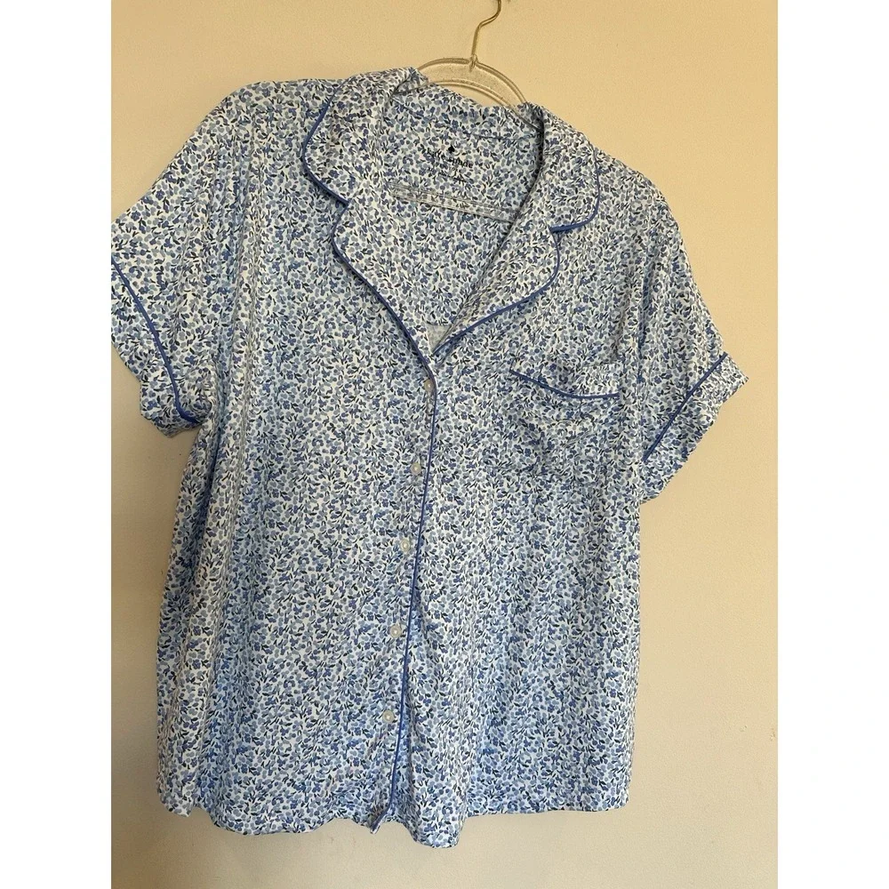 Kate Spade WHITE/BLUE FLORAL‎ Soft Knit Cropped Pajama Set Women's M Spring